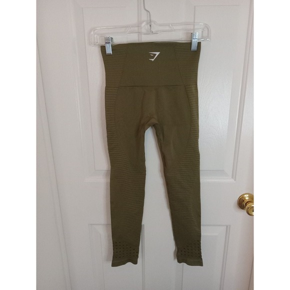 GYMSHARK Energy Seamless‎ Leggings Womens Size Small Olive Green High Rise - Picture 9 of 16